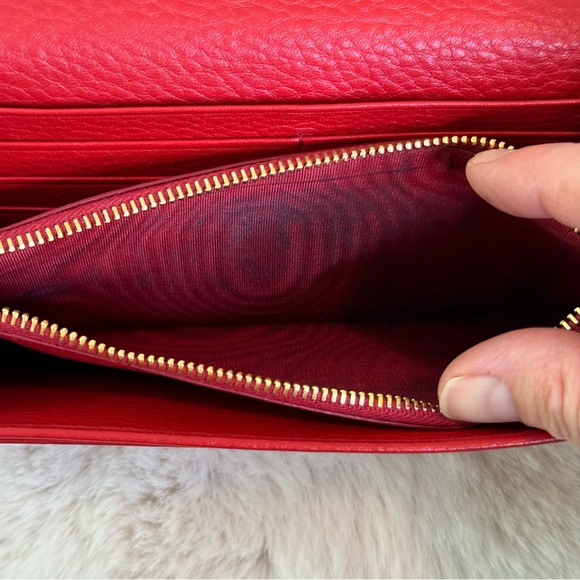 Prada Long Wallet Red Leather Gold Hardware - Picture 6 of 13